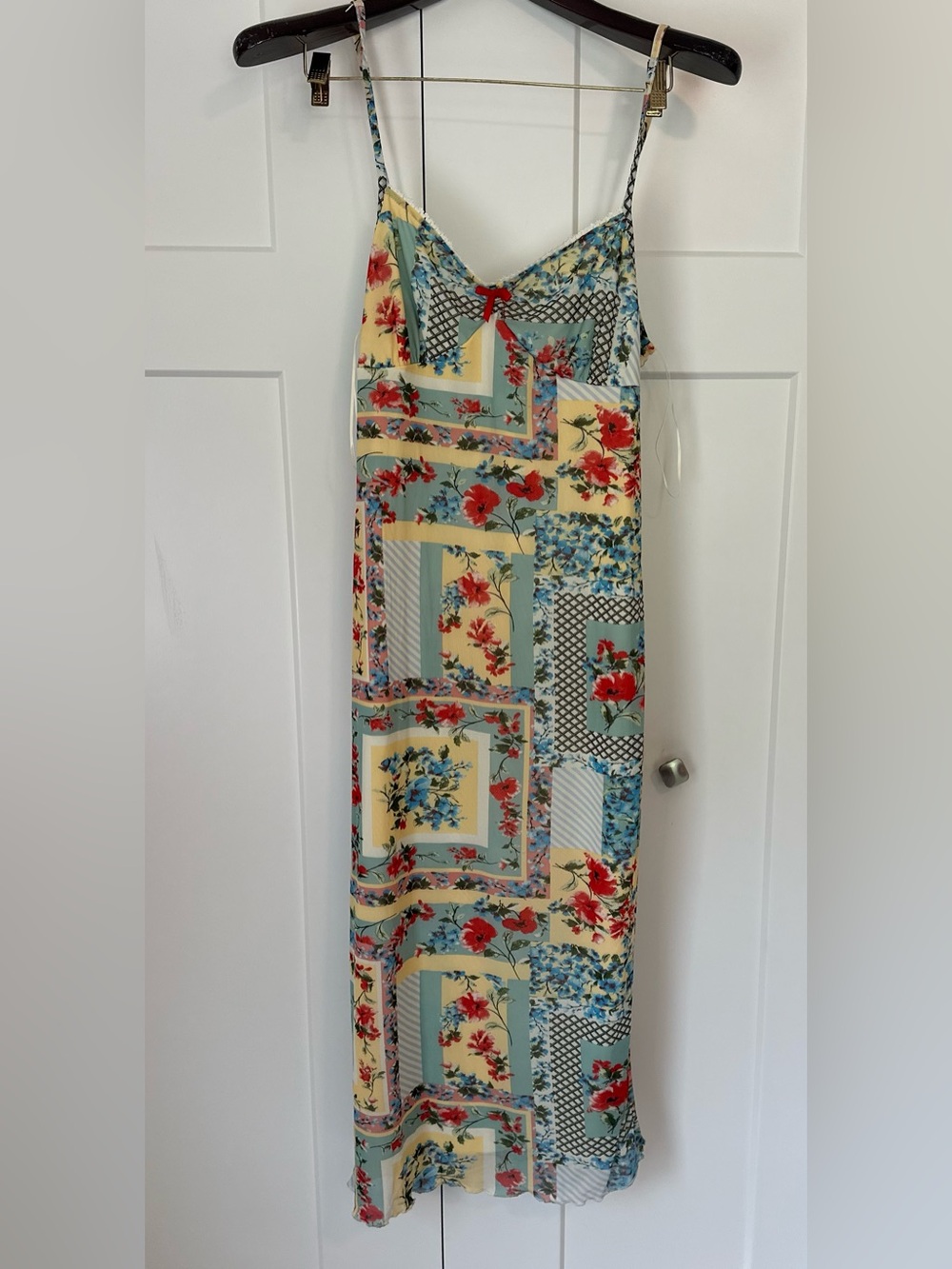 Floral Patchwork Slip Dress in Cream and Blue